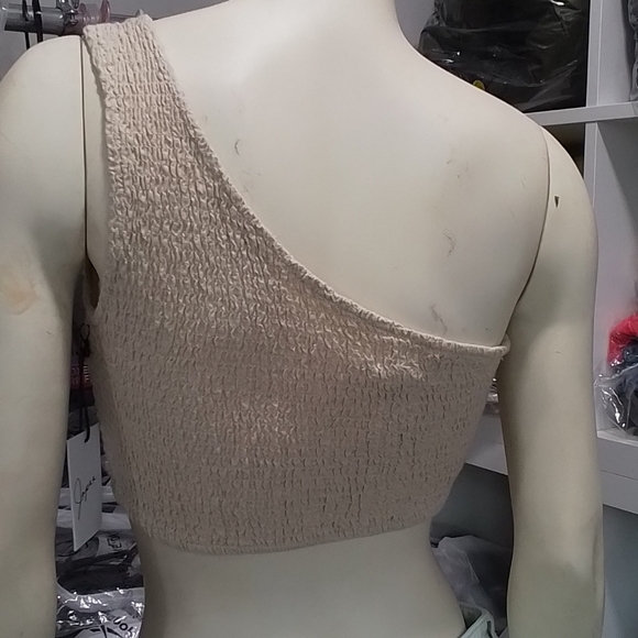 Japna One Shoulder Crop MEDIUM Beige Top NEW - Picture 1 of 13